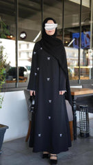 Elegant Black Bow Embroidered Abaya With Premium Stole – Modest Luxury Wear