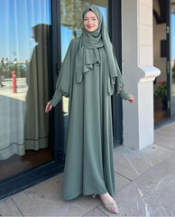 Olive Abaya With Premium Stole – Elegant Modest Everyday Wear