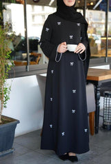 Elegant Black Bow Embroidered Abaya With Premium Stole – Modest Luxury Wear