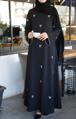 Elegant Black Bow Embroidered Abaya With Premium Stole – Modest Luxury Wear
