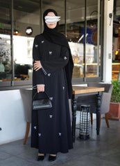 Elegant Black Bow Embroidered Abaya With Premium Stole – Modest Luxury Wear