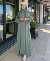 Olive Abaya With Premium Stole – Elegant Modest Everyday Wear