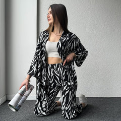 Stylish Zebra Print Coordinated Set Trendy Gown & Trousers