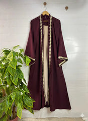 Gul-e-Dil Maroon Embroidered Abaya – Elegant Modest Premium Wear