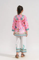 Girls Ethnic Wear – Pink Floral Kurti & White Trousers | 2-Piece Summer Kurti Set (Ages 6–14)