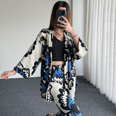 Modern Spider Fabric Kimono Lawn Suit