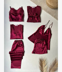 Midnight Elegance 6-Piece Luxurious Satin Nightwear Set