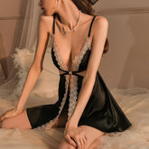 Midnight Elegance Lace-Trimmed Satin Nightwear