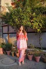 Dilkash Red Premium Digital Printed Lawn 2-Piece Kurta Set