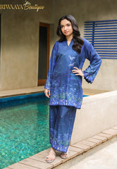 Deep Midnight Navy With Starry Sky Print 2-Piece Kurti Set