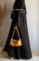 Luxury Black Abaya with Gold Floral Embroidery Sleeves – Elegant Modest Wear