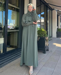 Olive Abaya With Premium Stole – Elegant Modest Everyday Wear