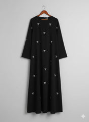 Elegant Black Bow Embroidered Abaya With Premium Stole – Modest Luxury Wear