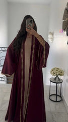 Gul-e-Dil Maroon Embroidered Abaya – Elegant Modest Premium Wear