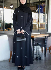 Elegant Black Bow Embroidered Abaya With Premium Stole – Modest Luxury Wear