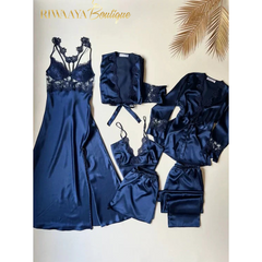 6 PCS LONG SILK NIGHTY SET FOR WOMEN