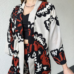 Modern Spider Fabric Kimono Lawn Suit