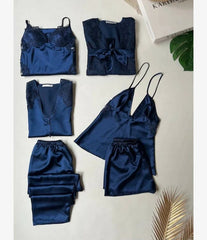 Midnight Elegance 6-Piece Luxurious Satin Nightwear Set