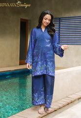 Deep Midnight Navy With Starry Sky Print 2-Piece Kurti Set
