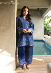 Deep Midnight Navy With Starry Sky Print 2-Piece Kurti Set