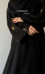 Luxury Black Abaya with Gold Floral Embroidery Sleeves – Elegant Modest Wear