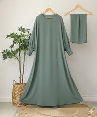 Olive Abaya With Premium Stole – Elegant Modest Everyday Wear
